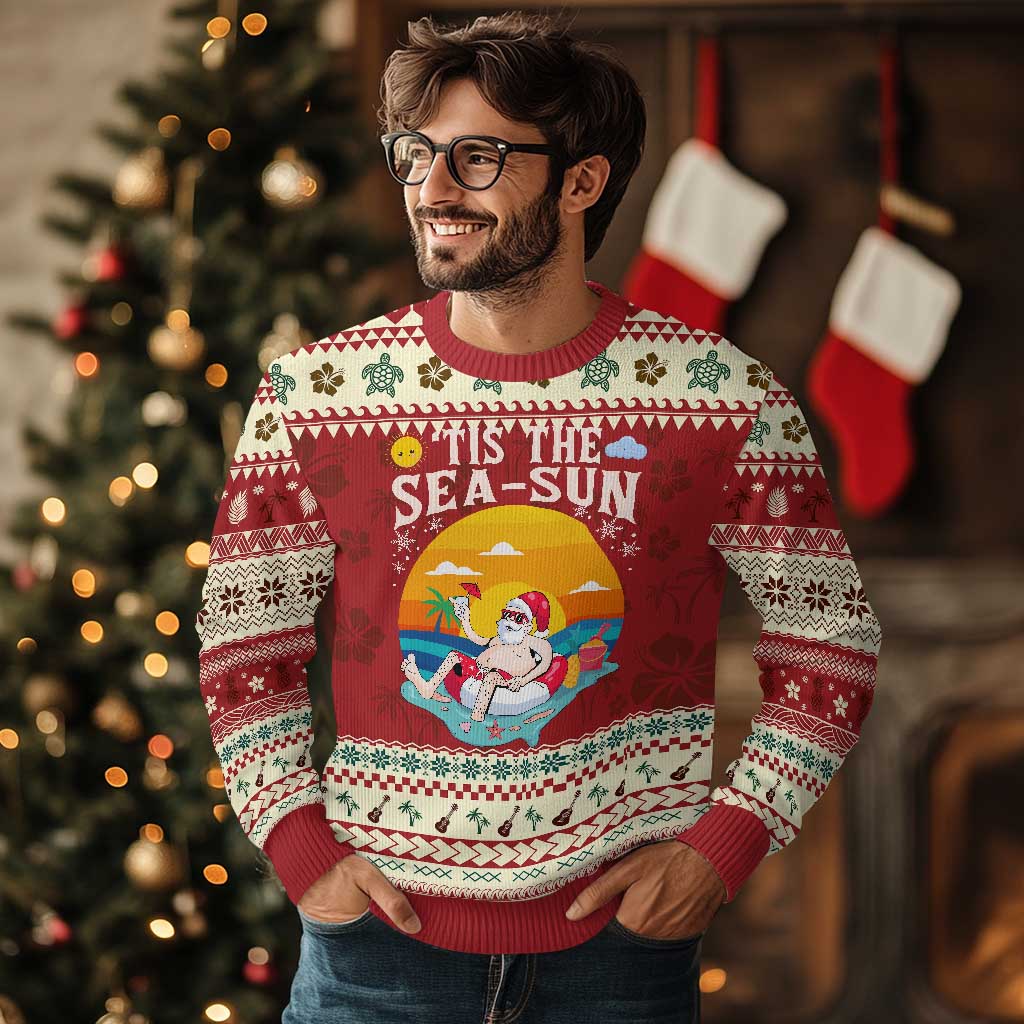 Funny Xmas In July Ugly Christmas Sweater Tis The Sea Sun Santa Beach Summer Season Xmas - Wonder Print Shop