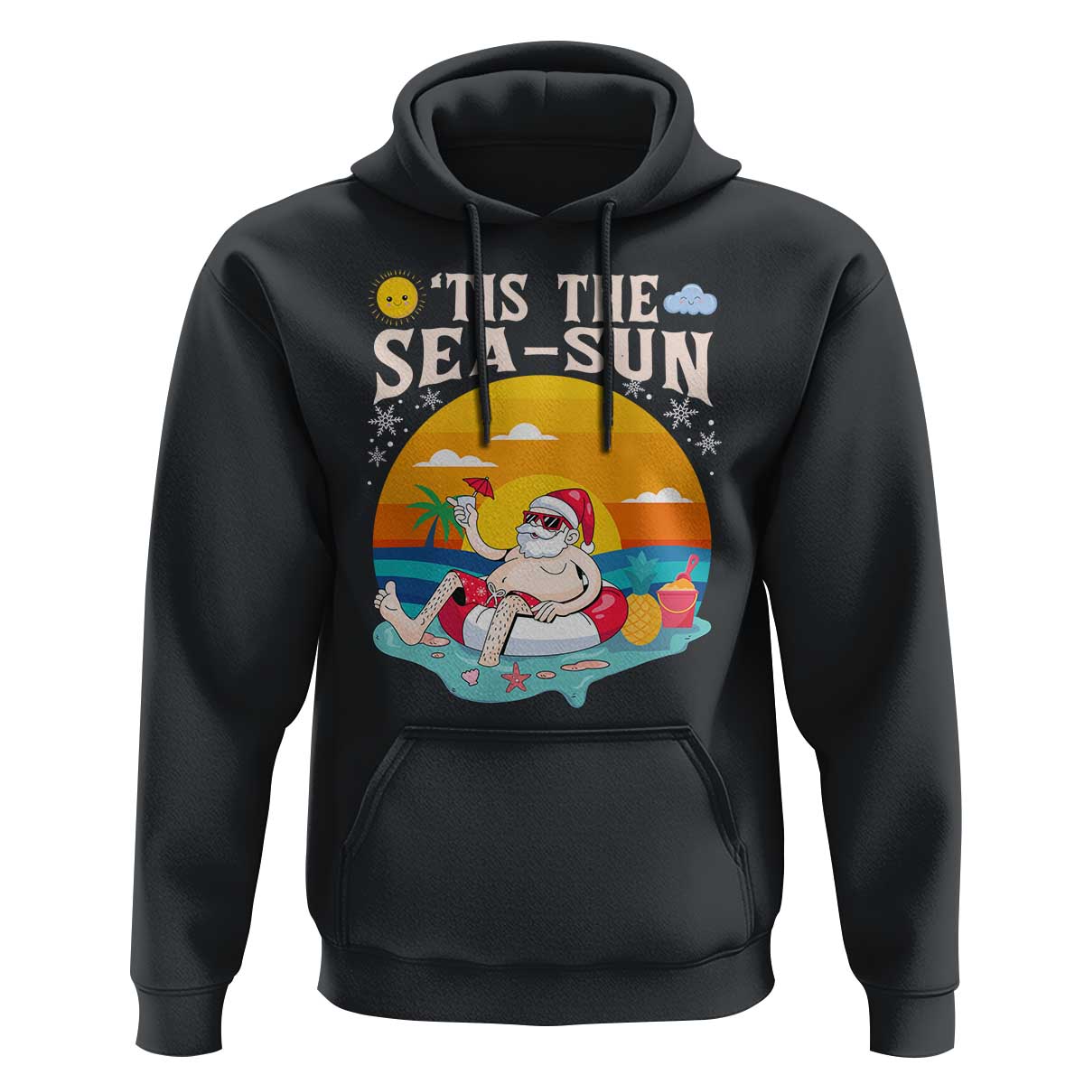 Funny Christmas In July Hoodie Tis The Sea Sun Santa Beach Summer Season Xmas - Wonder Print Shop
