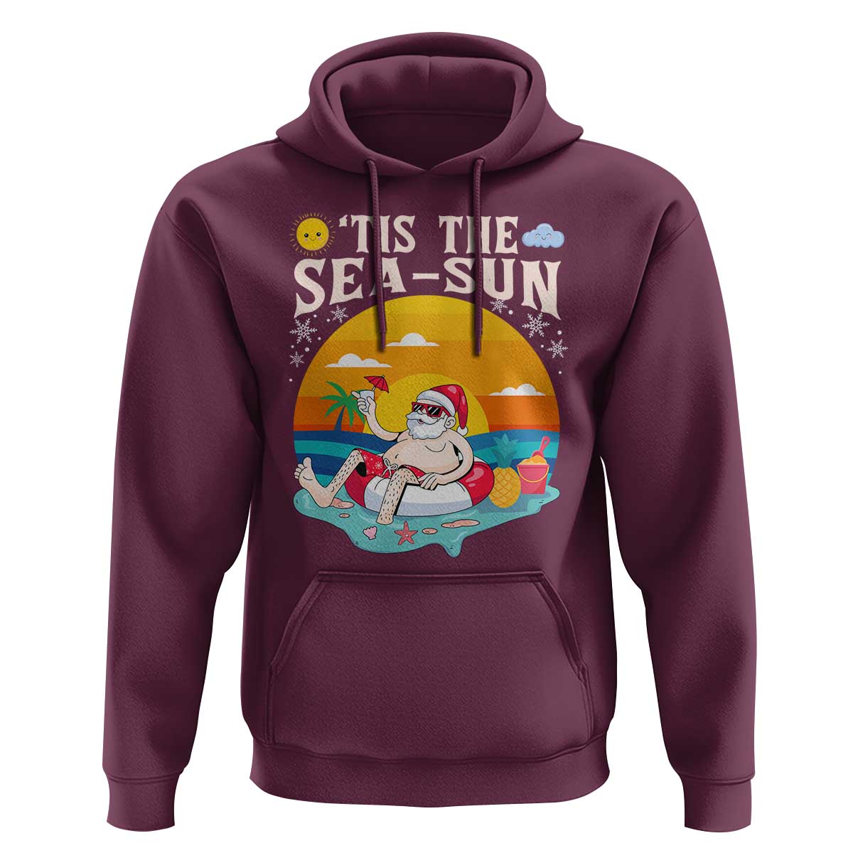 Funny Christmas In July Hoodie Tis The Sea Sun Santa Beach Summer Season Xmas - Wonder Print Shop