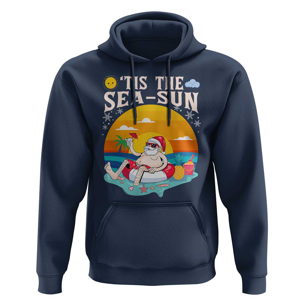 Funny Christmas In July Hoodie Tis The Sea Sun Santa Beach Summer Season Xmas - Wonder Print Shop