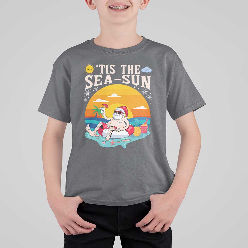 Funny Christmas In July T Shirt For Kid Tis The Sea Sun Santa Beach Summer Season Xmas - Wonder Print Shop