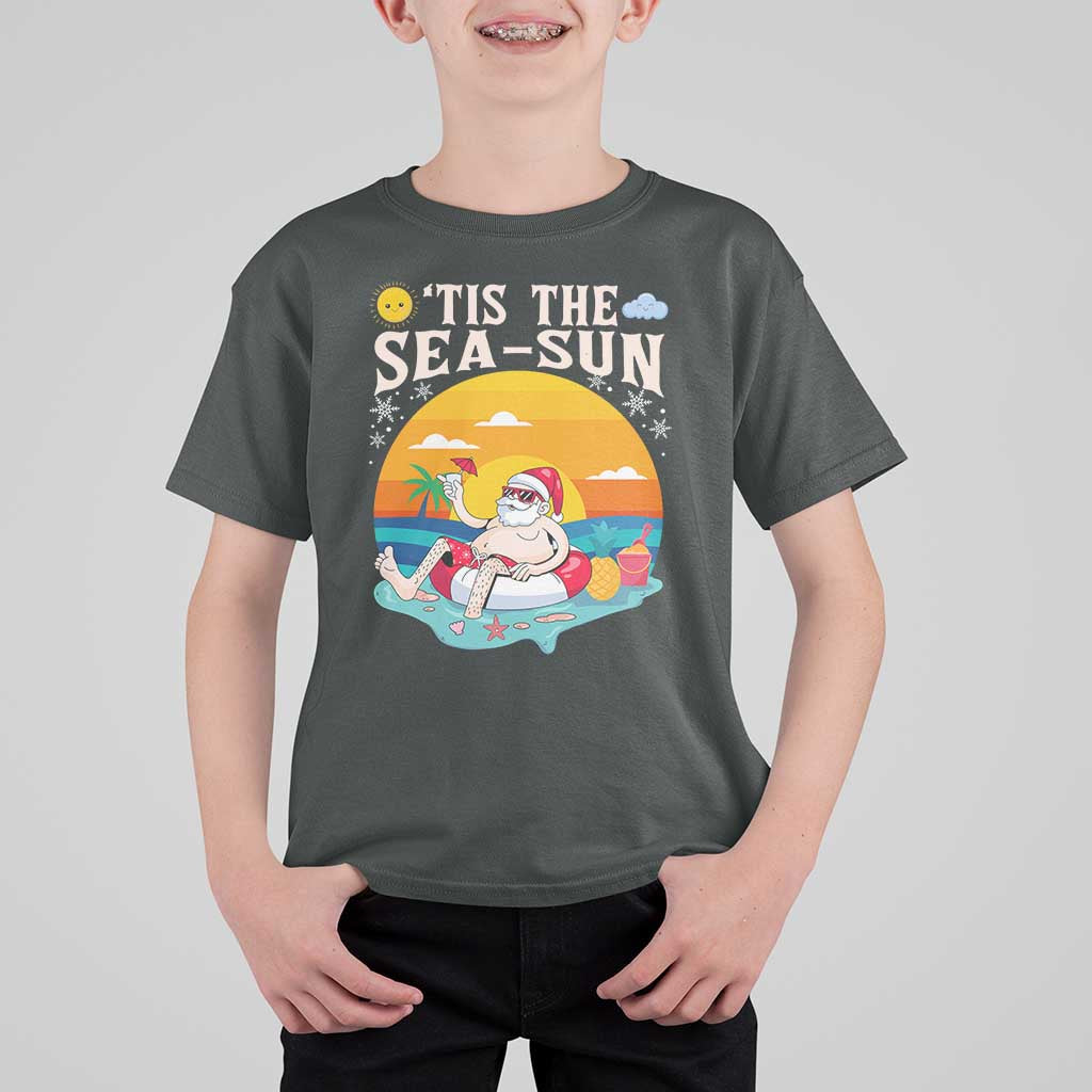 Funny Christmas In July T Shirt For Kid Tis The Sea Sun Santa Beach Summer Season Xmas - Wonder Print Shop