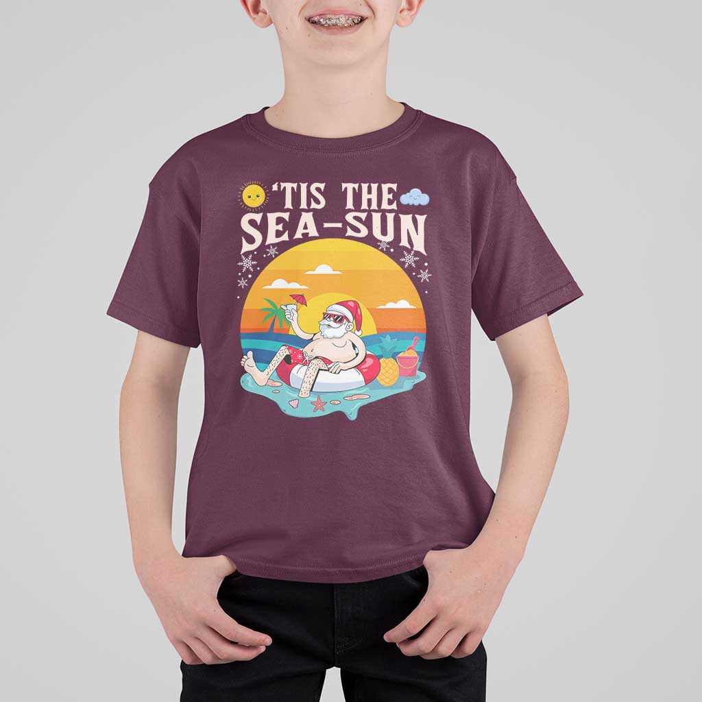 Funny Christmas In July T Shirt For Kid Tis The Sea Sun Santa Beach Summer Season Xmas - Wonder Print Shop