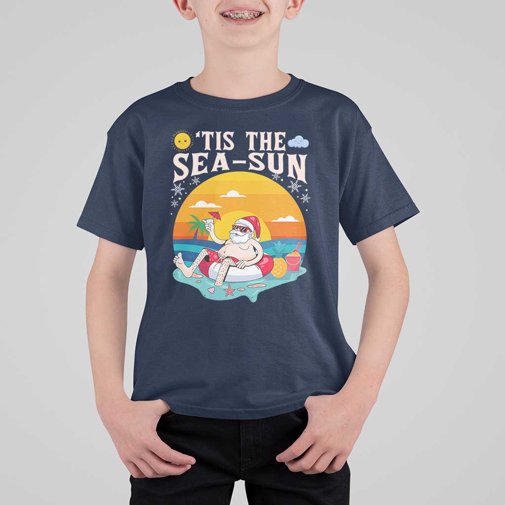 Funny Christmas In July T Shirt For Kid Tis The Sea Sun Santa Beach Summer Season Xmas - Wonder Print Shop