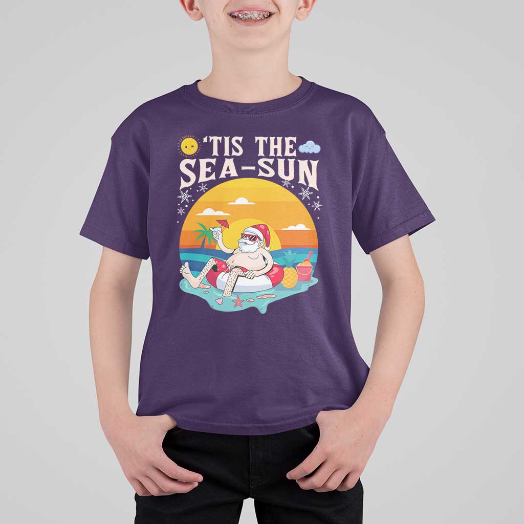 Funny Christmas In July T Shirt For Kid Tis The Sea Sun Santa Beach Summer Season Xmas - Wonder Print Shop