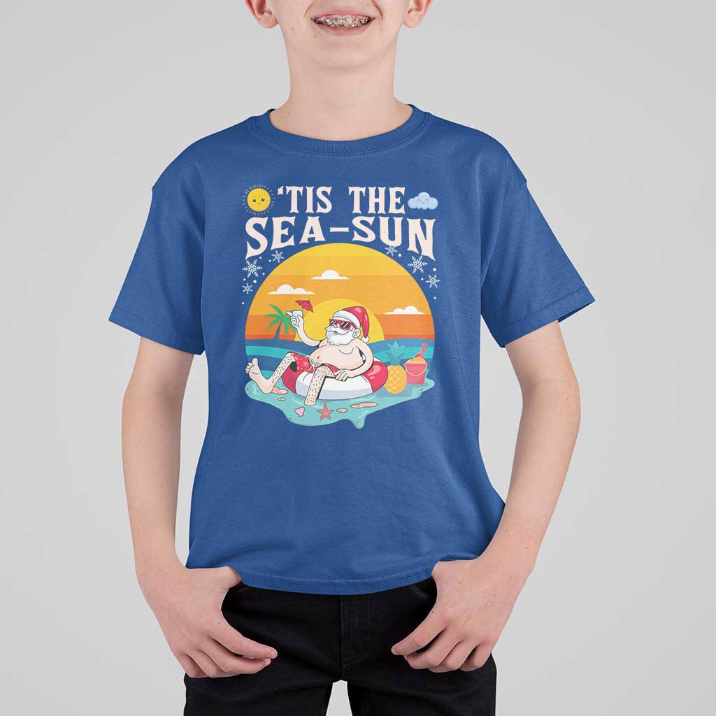 Funny Christmas In July T Shirt For Kid Tis The Sea Sun Santa Beach Summer Season Xmas - Wonder Print Shop