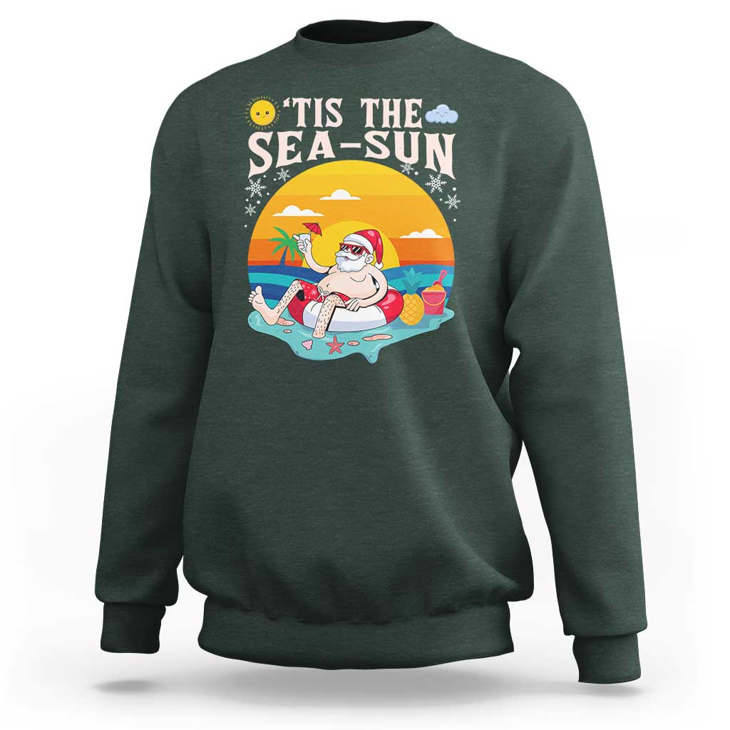 Funny Christmas In July Sweatshirt Tis The Sea Sun Santa Beach Summer Season Xmas - Wonder Print Shop