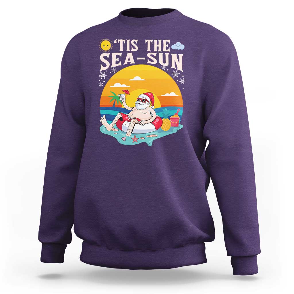 Funny Christmas In July Sweatshirt Tis The Sea Sun Santa Beach Summer Season Xmas - Wonder Print Shop
