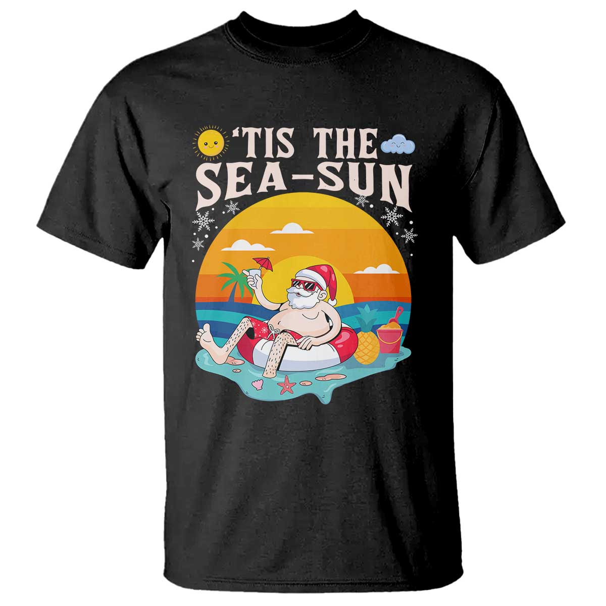 Funny Christmas In July T Shirt Tis The Sea Sun Santa Beach Summer Season Xmas - Wonder Print Shop