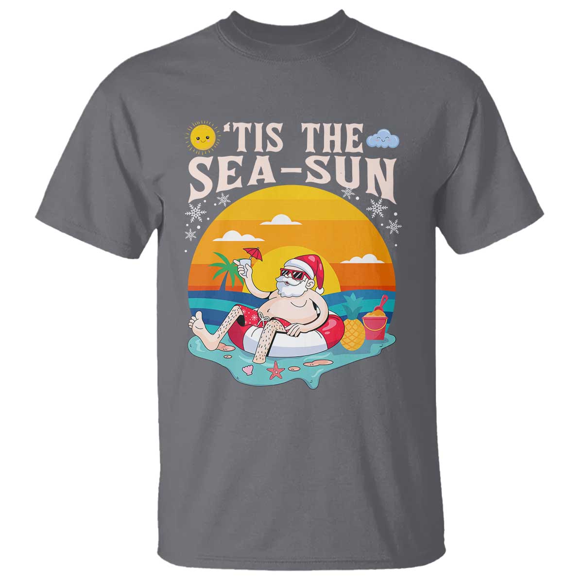 Funny Christmas In July T Shirt Tis The Sea Sun Santa Beach Summer Season Xmas - Wonder Print Shop