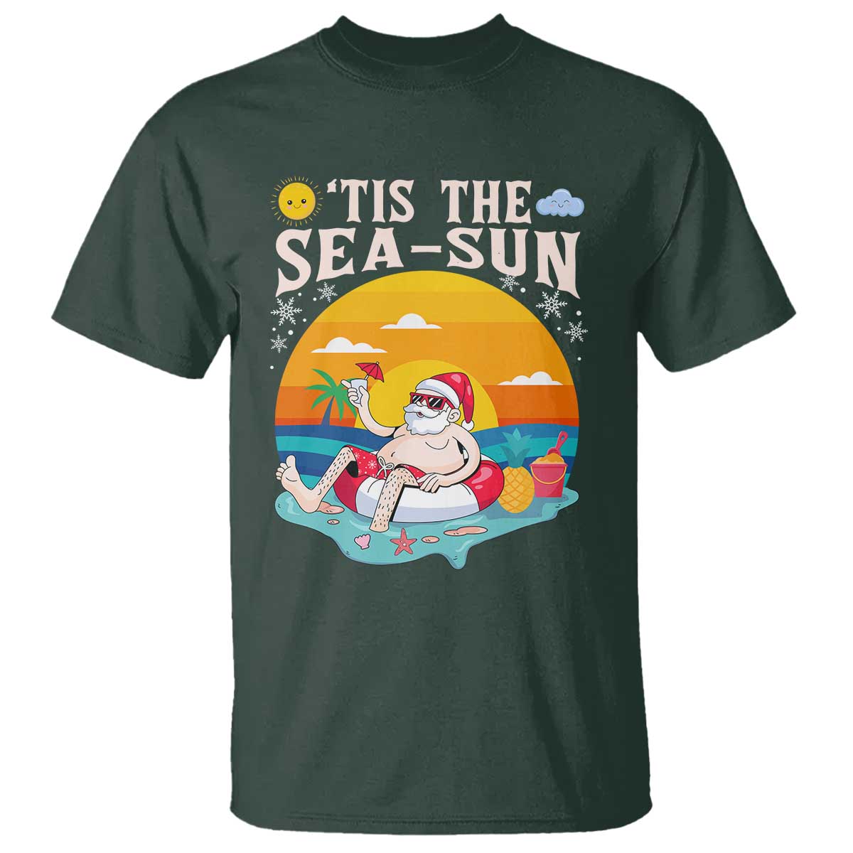 Funny Christmas In July T Shirt Tis The Sea Sun Santa Beach Summer Season Xmas - Wonder Print Shop