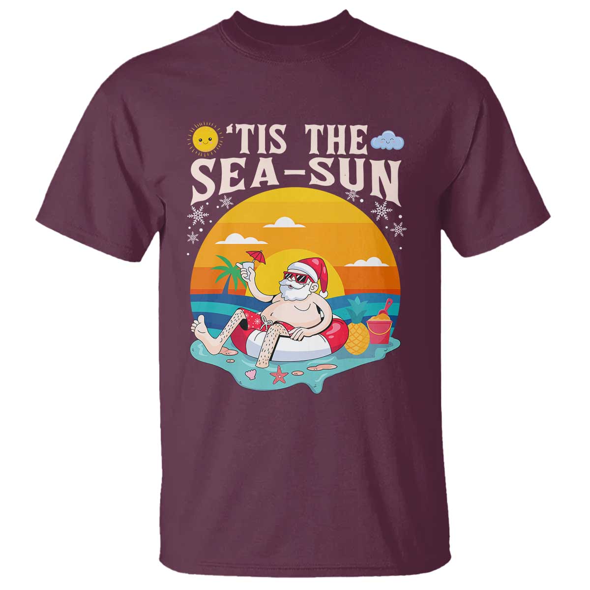 Funny Christmas In July T Shirt Tis The Sea Sun Santa Beach Summer Season Xmas - Wonder Print Shop