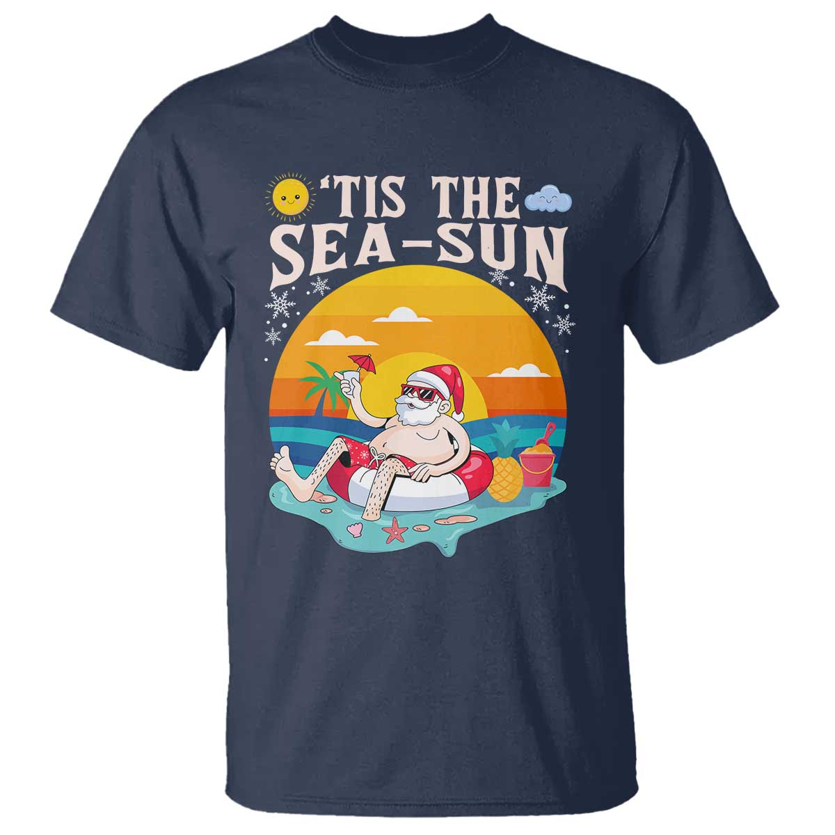 Funny Christmas In July T Shirt Tis The Sea Sun Santa Beach Summer Season Xmas - Wonder Print Shop