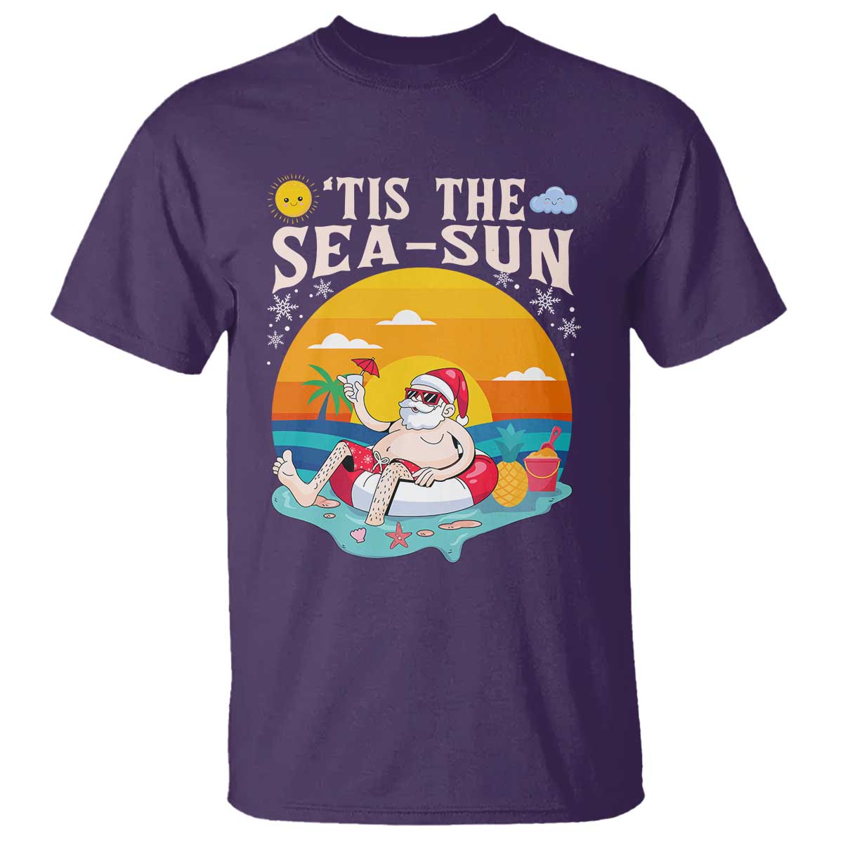 Funny Christmas In July T Shirt Tis The Sea Sun Santa Beach Summer Season Xmas - Wonder Print Shop