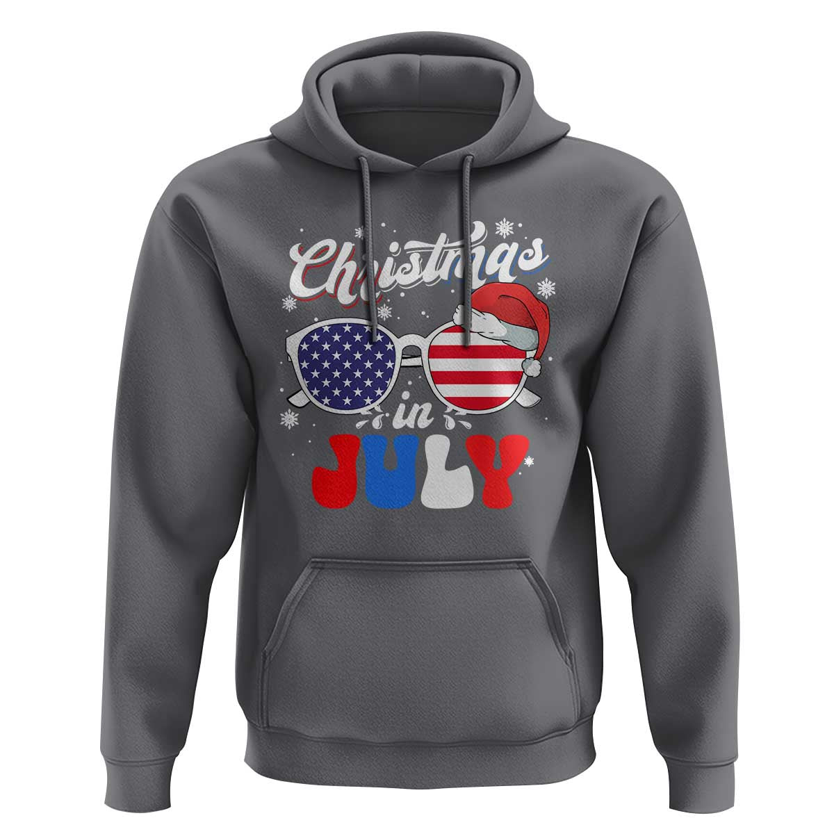 Christmas In July Hoodie Santa Hat Sunglasses USA Flag 4th Of July Xmas - Wonder Print Shop