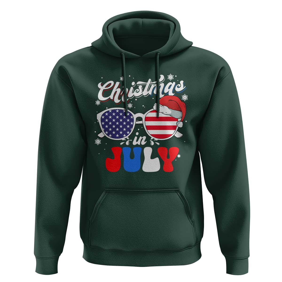 Christmas In July Hoodie Santa Hat Sunglasses USA Flag 4th Of July Xmas - Wonder Print Shop