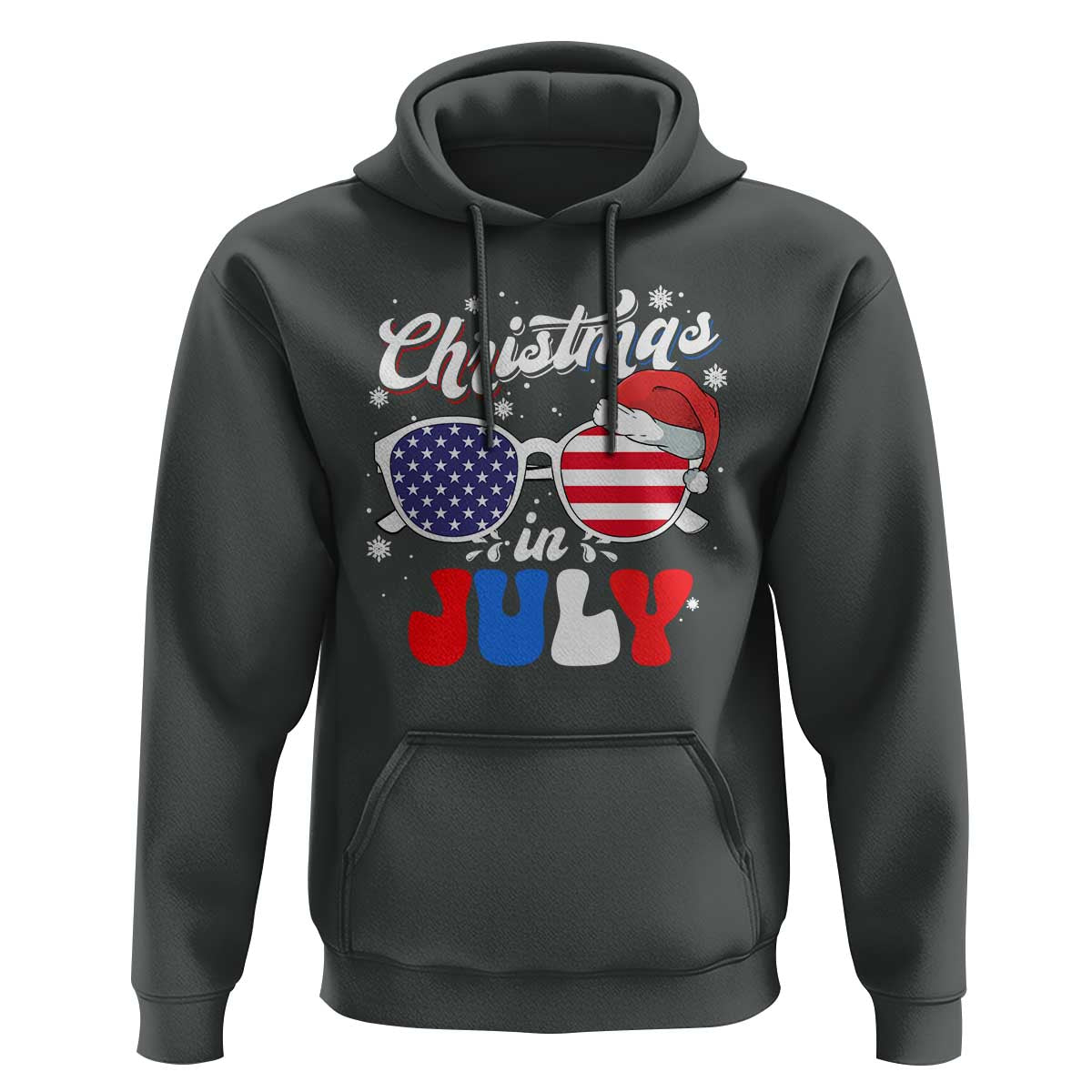 Christmas In July Hoodie Santa Hat Sunglasses USA Flag 4th Of July Xmas - Wonder Print Shop