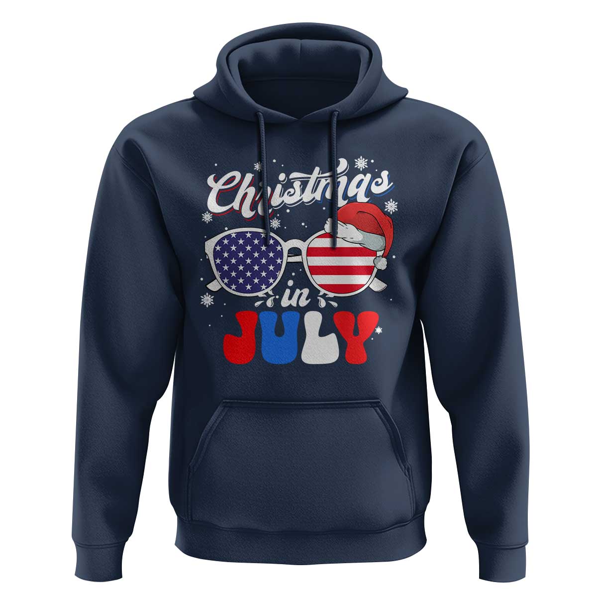 Christmas In July Hoodie Santa Hat Sunglasses USA Flag 4th Of July Xmas - Wonder Print Shop