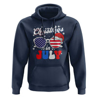 Christmas In July Hoodie Santa Hat Sunglasses USA Flag 4th Of July Xmas - Wonder Print Shop