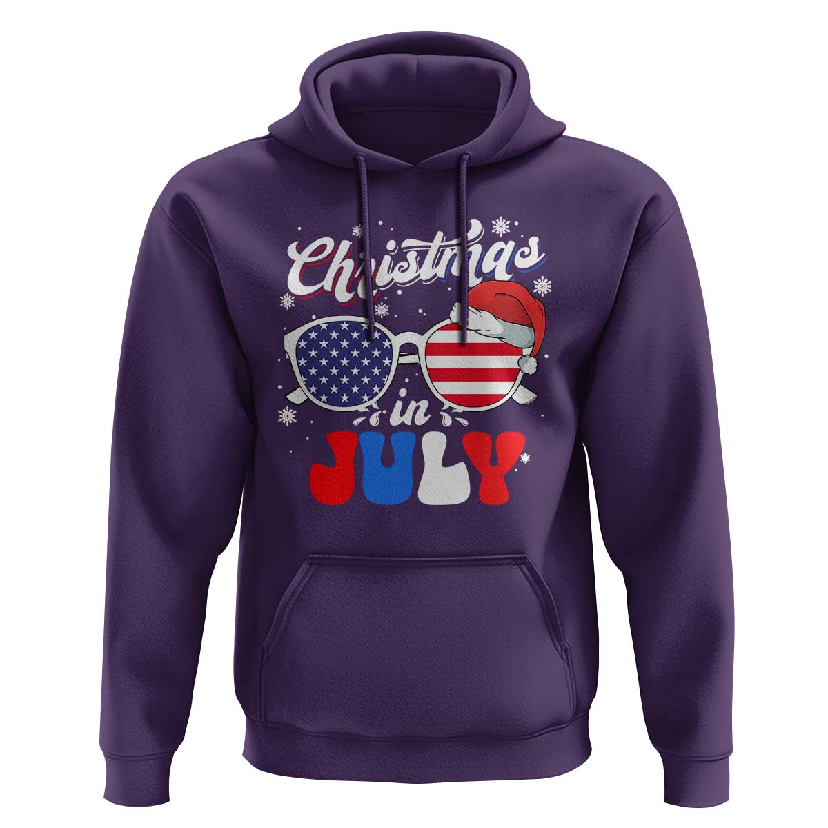 Christmas In July Hoodie Santa Hat Sunglasses USA Flag 4th Of July Xmas - Wonder Print Shop