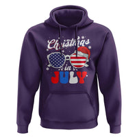 Christmas In July Hoodie Santa Hat Sunglasses USA Flag 4th Of July Xmas - Wonder Print Shop
