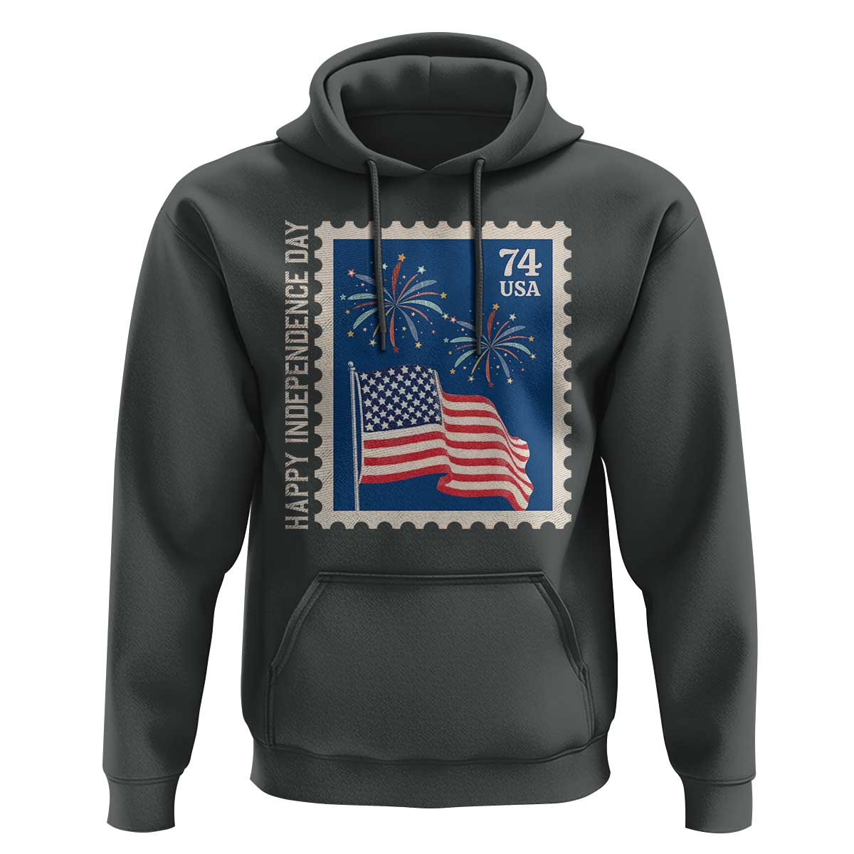 4th Of July Hoodie Happy Independence Day Stamp USA Flag - Wonder Print Shop