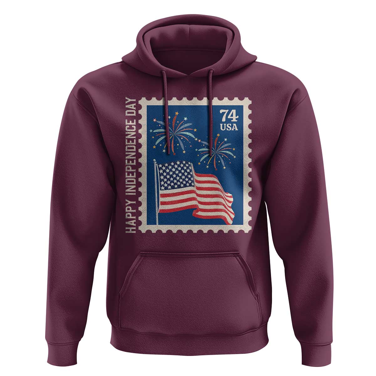 4th Of July Hoodie Happy Independence Day Stamp USA Flag - Wonder Print Shop