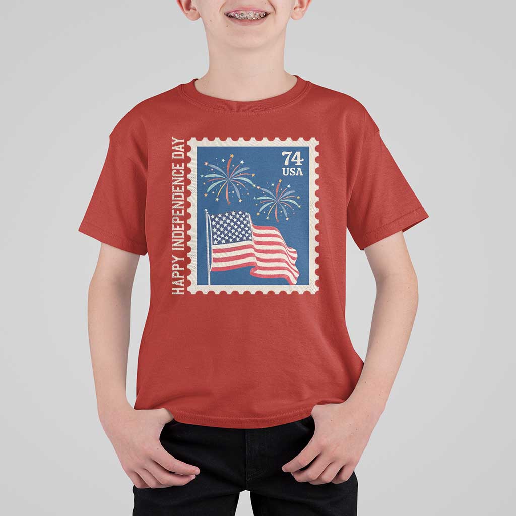 4th Of July T Shirt For Kid Happy Independence Day Stamp USA Flag - Wonder Print Shop