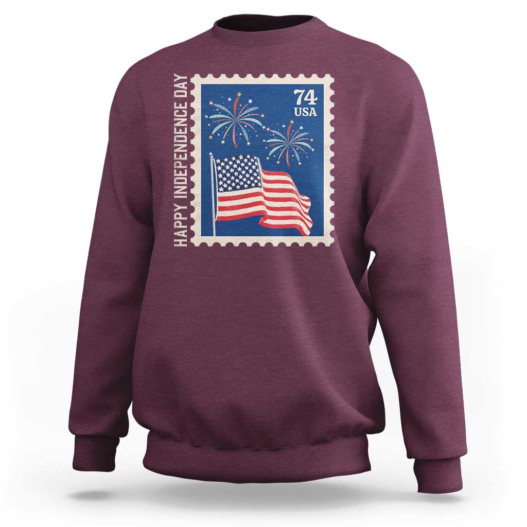 4th Of July Sweatshirt Happy Independence Day Stamp USA Flag - Wonder Print Shop