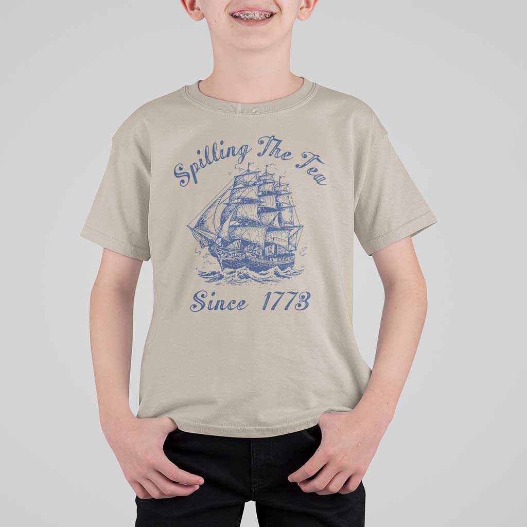 Funny 4th Of July T Shirt For Kid Spilling The Tea Since 1773 History Ship - Wonder Print Shop