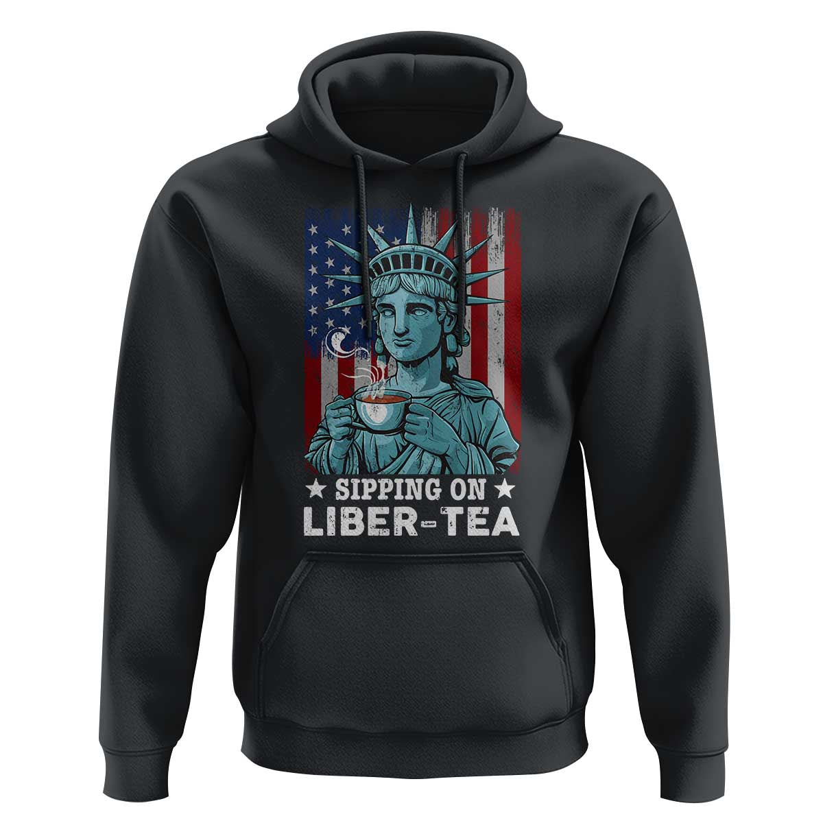 Funny 4th Of July Hoodie Sippin On Liber Tea Liberty USA Flag - Wonder Print Shop