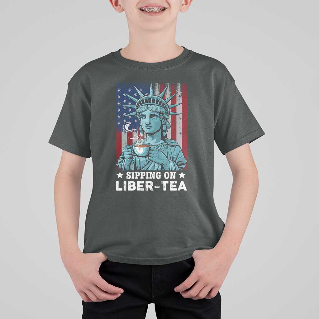 Funny 4th Of July T Shirt For Kid Sippin On Liber Tea Liberty USA Flag - Wonder Print Shop
