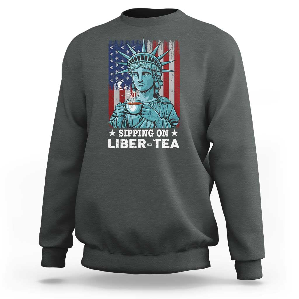 Funny 4th Of July Sweatshirt Sippin On Liber Tea Liberty USA Flag - Wonder Print Shop