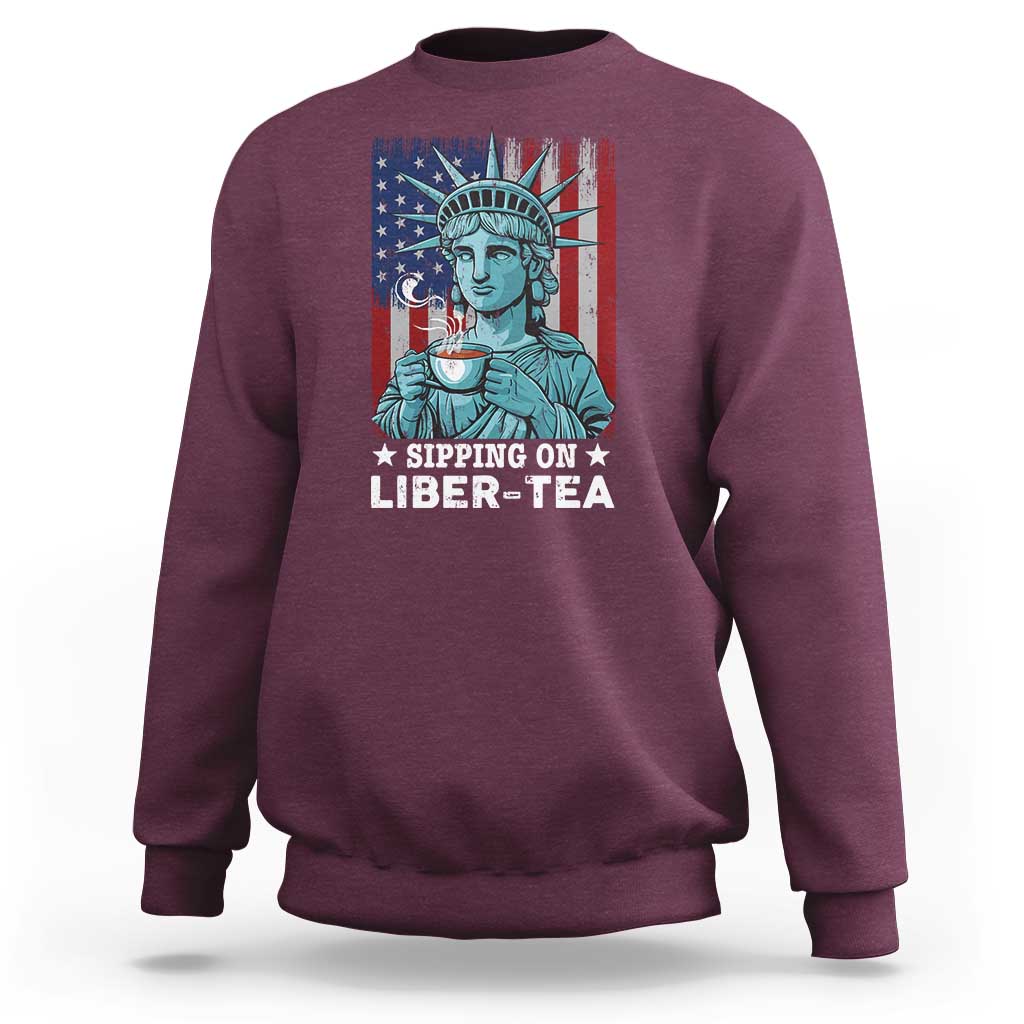 Funny 4th Of July Sweatshirt Sippin On Liber Tea Liberty USA Flag - Wonder Print Shop