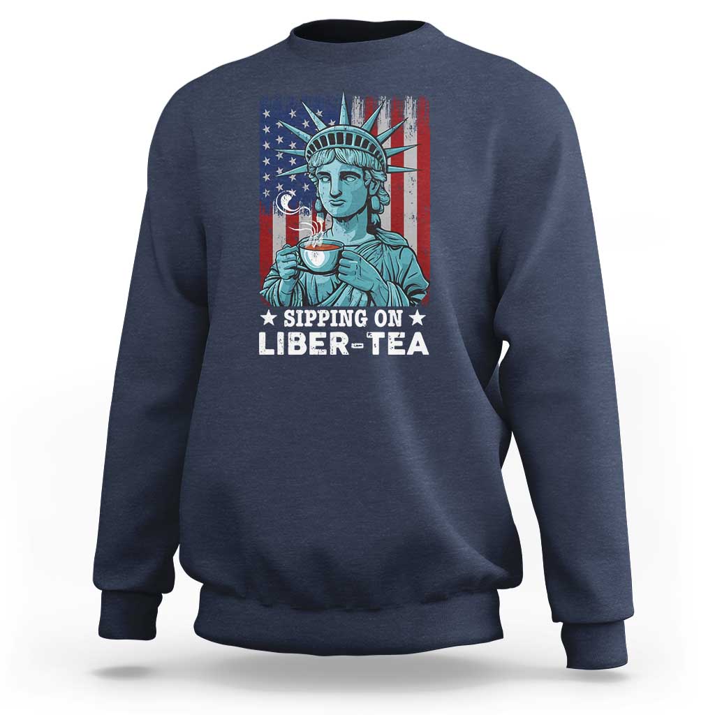 Funny 4th Of July Sweatshirt Sippin On Liber Tea Liberty USA Flag - Wonder Print Shop