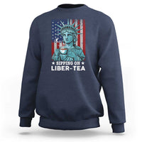Funny 4th Of July Sweatshirt Sippin On Liber Tea Liberty USA Flag - Wonder Print Shop