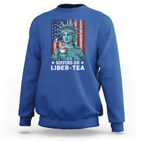 Funny 4th Of July Sweatshirt Sippin On Liber Tea Liberty USA Flag - Wonder Print Shop