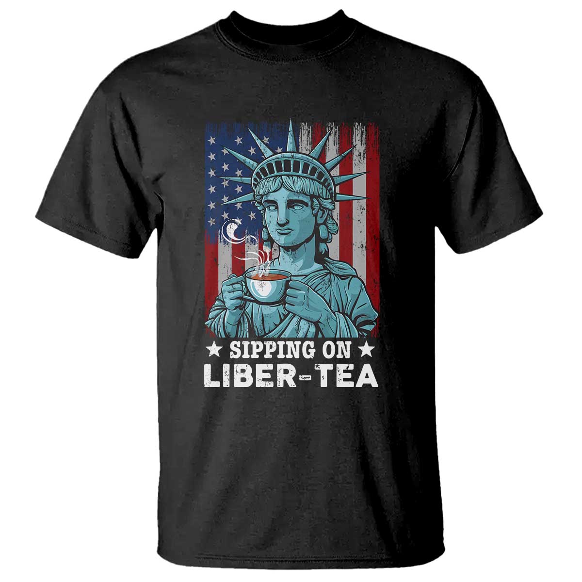 Funny 4th Of July T Shirt Sippin On Liber Tea Liberty USA Flag - Wonder Print Shop