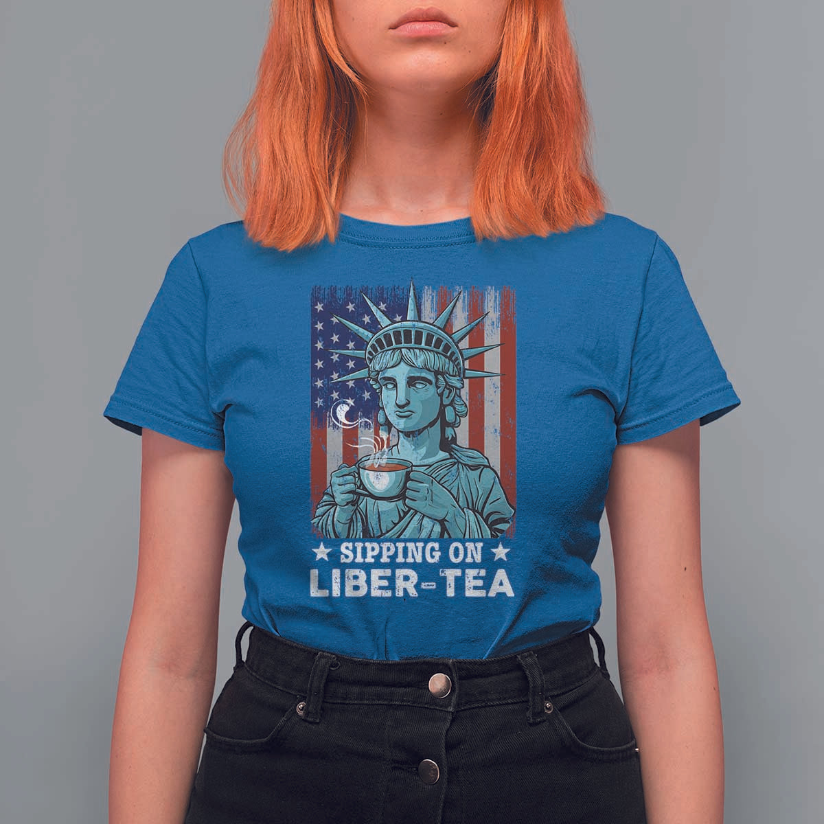 Funny 4th Of July T Shirt For Women Sippin On Liber Tea Liberty USA Flag - Wonder Print Shop