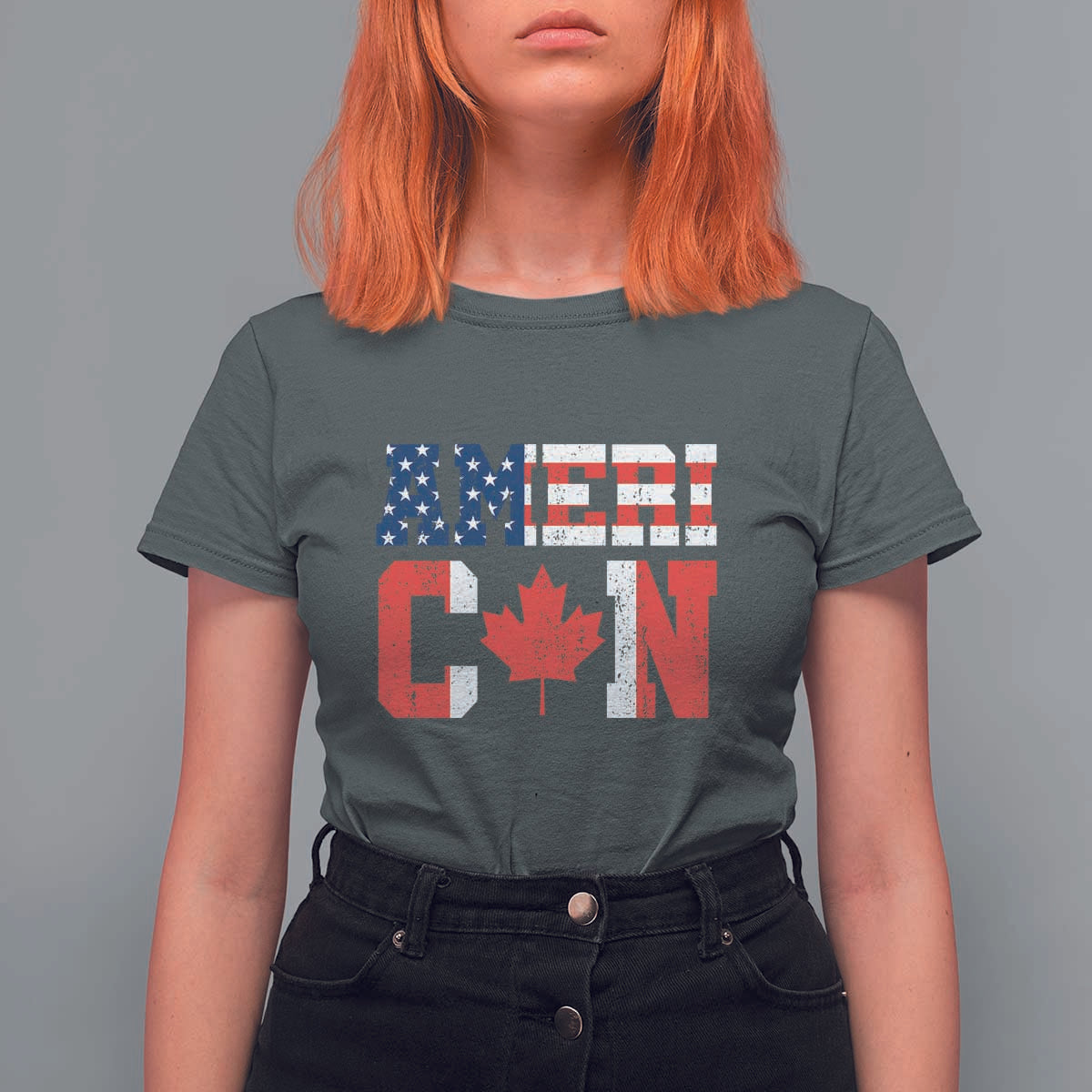 Half American Half Canadian T Shirt For Women America Canada Patriotic Flag - Wonder Print Shop