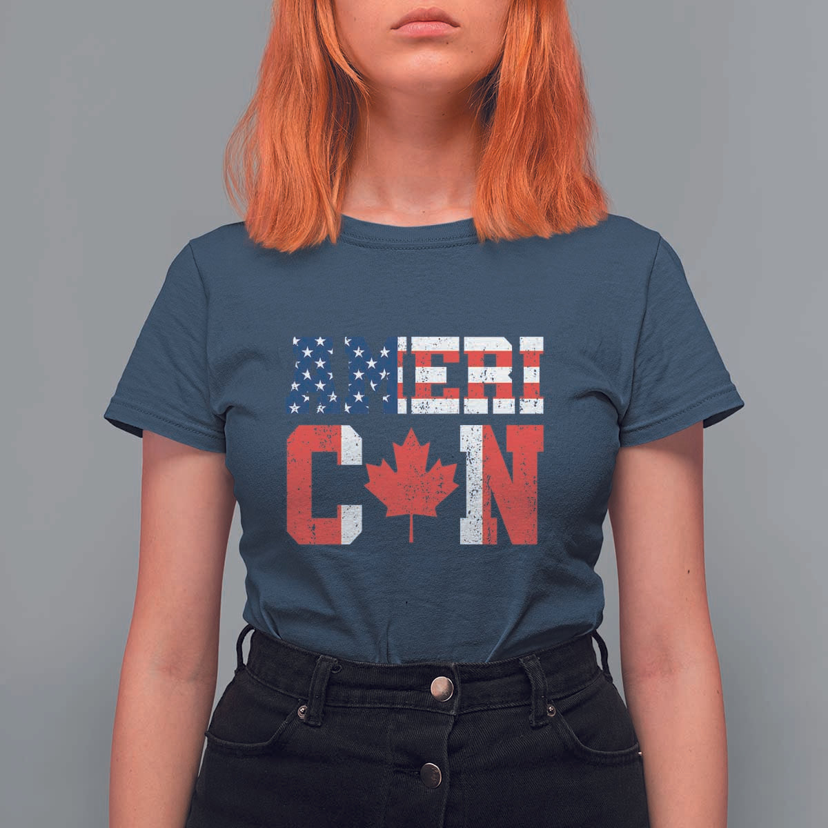 Half American Half Canadian T Shirt For Women America Canada Patriotic Flag - Wonder Print Shop