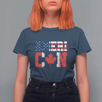 Half American Half Canadian T Shirt For Women America Canada Patriotic Flag - Wonder Print Shop
