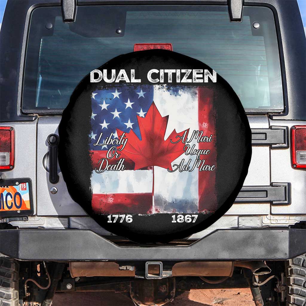 Funny Canadian American Spare Tire Cover Dual Citizen Liberty Or Death A Mari Usque Ad Mare - Wonder Print Shop