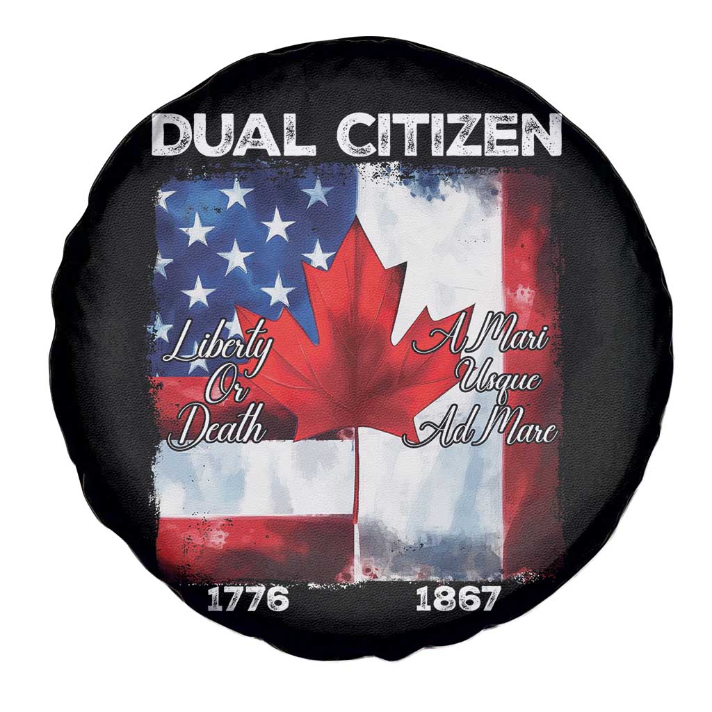 Funny Canadian American Spare Tire Cover Dual Citizen Liberty Or Death A Mari Usque Ad Mare - Wonder Print Shop