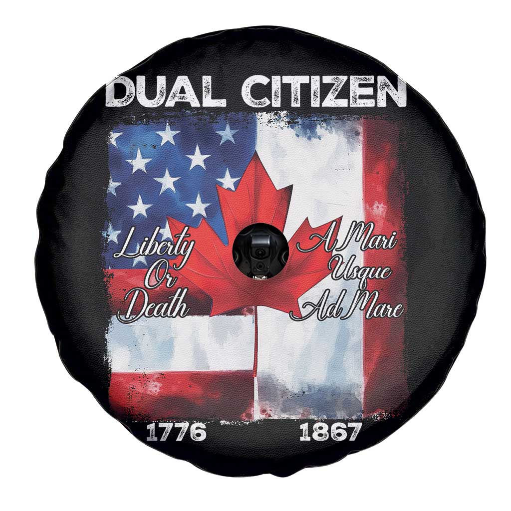 Funny Canadian American Spare Tire Cover Dual Citizen Liberty Or Death A Mari Usque Ad Mare - Wonder Print Shop