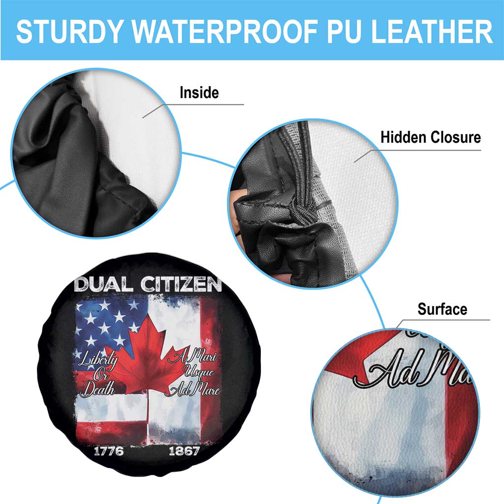 Funny Canadian American Spare Tire Cover Dual Citizen Liberty Or Death A Mari Usque Ad Mare - Wonder Print Shop