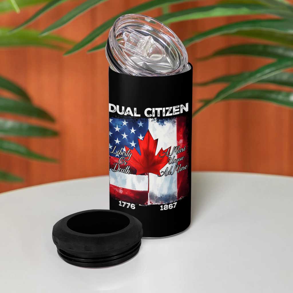 Funny Canadian American 4 in 1 Can Cooler Tumbler Dual Citizen Liberty Or Death A Mari Usque Ad Mare - Wonder Print Shop
