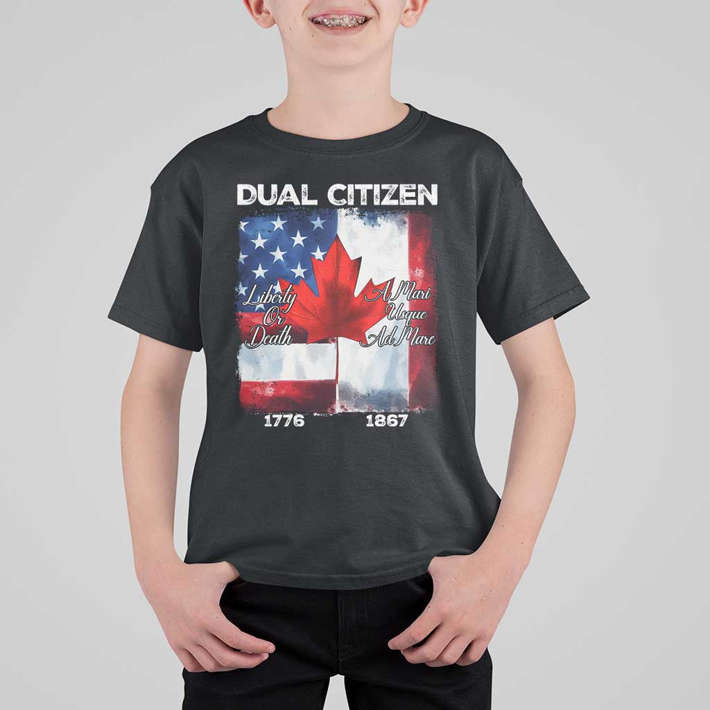 Funny Canadian American T Shirt For Kid Dual Citizen Liberty Or Death A Mari Usque Ad Mare - Wonder Print Shop