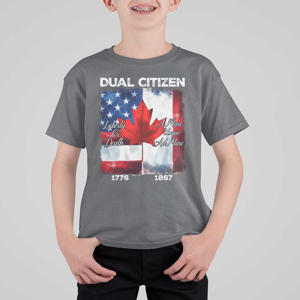 Funny Canadian American T Shirt For Kid Dual Citizen Liberty Or Death A Mari Usque Ad Mare - Wonder Print Shop