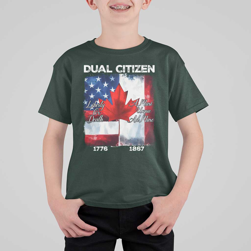 Funny Canadian American T Shirt For Kid Dual Citizen Liberty Or Death A Mari Usque Ad Mare - Wonder Print Shop